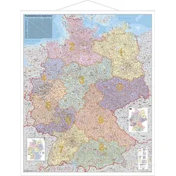 Postleitzahlen-Karte Deutschland 1 : 1 000 000. Wandkarte Kleinformat mit Metallstäben