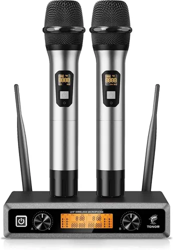 TONOR TW820 Funkmikrofon Set – Perfekt für Karaoke & Events - Professionelles 2-Kanal Funkmikrofon-Set mit 60 m Reichweite und 12 Std. Laufzeit. Ideal für Hochzeiten, Partys und Konferenzen. Robustes Metallgehäuse, automatische Kopplung und klarer Klang für starke Auftritte!