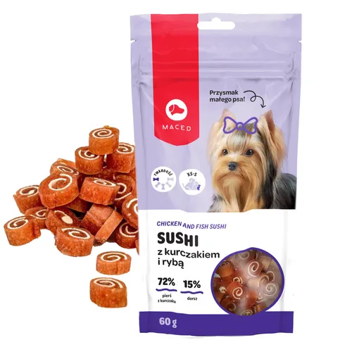 PAZIERTES SUSHI-HÄHNCHEN UND FISCH 60g Ein Leckerbissen für Hunde