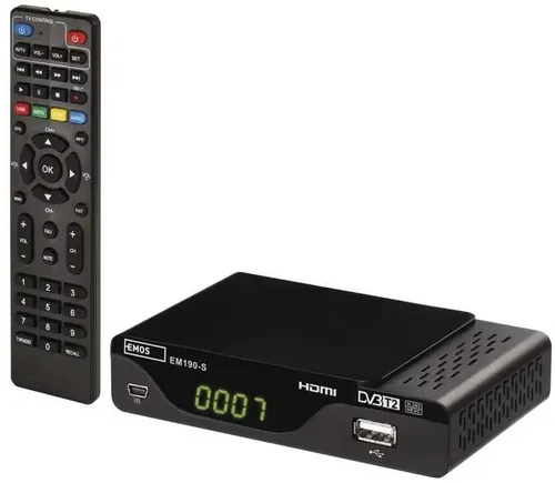 EMOS J6014 DVB-T2 Receiver EM190-S, HD, HEVC - TV-Receiver mit HD-Qualität, HEVC-Unterstützung und Kindersicherung für sicheres Fernsehen.