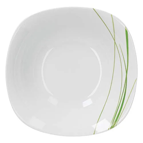 Van Well Servierschale Bali 1.25L | große Buffet-Schale | XL-Servierteller für Salat & Dessert | Schilf-Dekor grün | Porzellan-Geschirr | Gastro