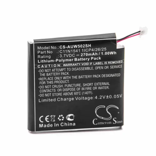 vhbw Akku kompatibel mit Asus ZenWatch 2, W1502QF Smartwatch Uhr Fitnessarmband (270mAh, 3,7V, Li-Polymer)