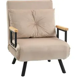 HOMCOM Sessel Gästebett mit Samtoptik - Funktionssessel mit Bettfunktion, manuell verstellbar und ideal für Gästezimmer oder Wohnzimmer, gemütlich gepolstert und elegant in Beige.