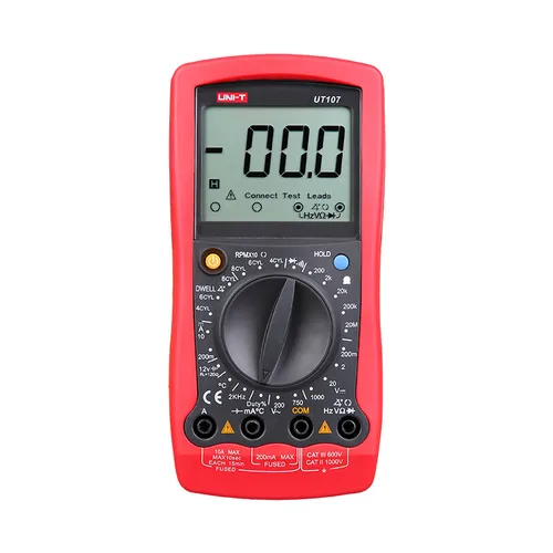 UNI-T UT107 Digitaler Multimeter - Digitales Messgerät mit LCD-Anzeige, ideal für präzise Spannungsmessungen bis 1000V. Kompakt und benutzerfreundlich für den täglichen Einsatz in der Elektrotechnik.