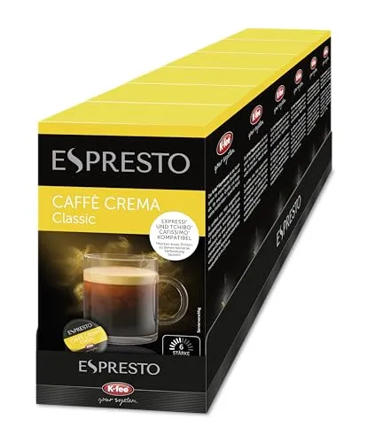 ESPRESTO Caffè Crema Classic, 96 Kaffeekapseln, kompatibel mit K-fee & Aldi EXPRESSI* - Genieße vollmundigen Caffè Crema mit harmonischer Röstung und Schokoladenaromen. Kompatibel mit K-fee und ALDI EXPRESSI* für vielfältigen Kaffeegenuss. Perfekt für jeden Tag!