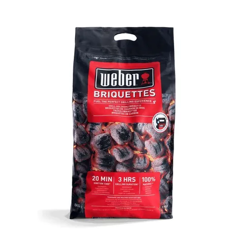 Weber Grill-Briketts 8kg Sack - Brennstoff für Grillfreunde, 100% natürliches Holz für lange Brenndauer und gleichmäßige Glutentwicklung, ideal für BBQs ohne chemische Zusätze.