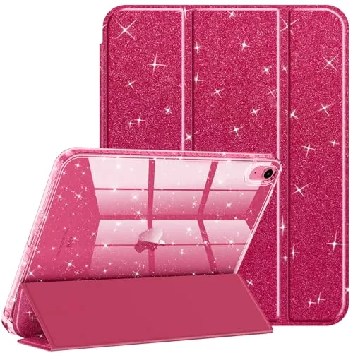 Fintie Glitzer Hülle für iPad 11./10. Generation (2025/2022 A16 Chip) mit Stifthalter - Transparente Dünne Schutzhülle, Stoßfest & Glitzer Klar Rückseite für Mädchen/Kinder‌, Burgund