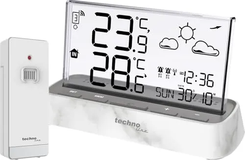 Technoline WS6782 Funk-Wetterstation mit transparentem Display - Präzise Wettervorhersage und Innentemperaturmessung – modernes Design mit klarer Anzeige, ideal für Zuhause oder Büro. Erweiterbar auf bis zu 3 Außensender für umfassende Wetterkontrolle.