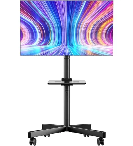 ONKRON TV-Ständer TS1137-B, rollbar & höhenverstellbar - TV-Standfuß für 23-60 Zoll Displays, bis 40 kg belastbar, mobil und flexibel einsetzbar mit 5 Jahren Garantie.