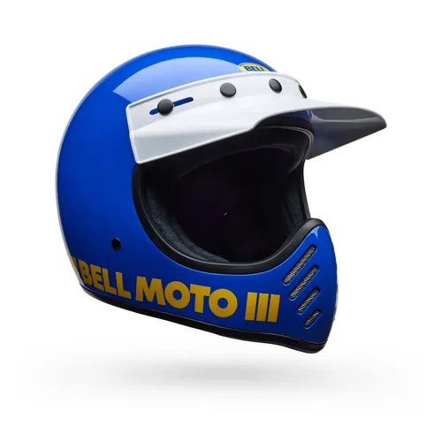 Bell Moto-3 Classic Motocrosshelm - Blau/Gelb - S - Motorradhelm mit legendärem Originaldesign, leichtem Fiberglas-Verbundmaterial und innovativem Ventilationssystem für optimalen Komfort und Sicherheit.