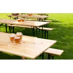 Essentials Biertisch 220x80x78cm - Brauereiqualität - Esstisch für Veranstaltungen, stabil und tragfähig mit runder Oberfläche und grünem Eisenuntergestell für extra Stabilität.