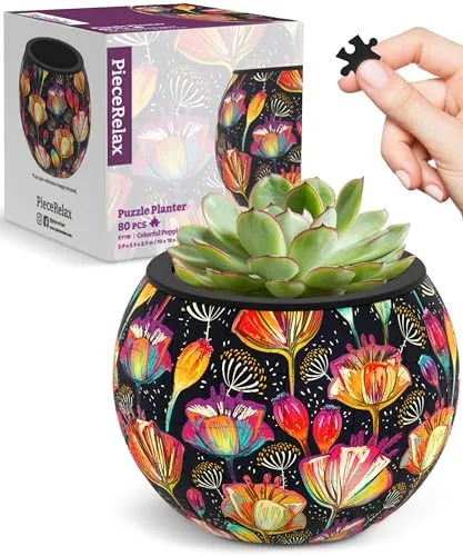 PieceRelax 3D Puzzle Blumentopf – Colorful Poppies | 80 Kunststoffteile | DIY-Pflanztopf zum Selbstbauen | Entspannendes Geschenk für Pflanzenliebhaber | Geschenkidee zum Muttertag [K1118]