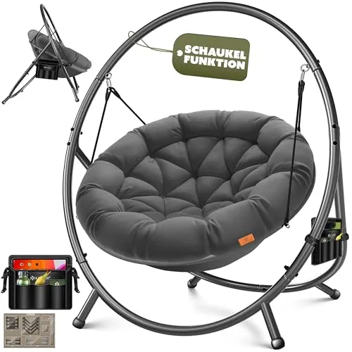 KESSER® Hängesessel Bali mit Gestell - Hängesessel für Indoor & Outdoor bis 150kg, mit ergonomischem Design und extra dickem Polster für maximalen Komfort. Ideal für entspannte Stunden im Wohnzimmer oder Garten.