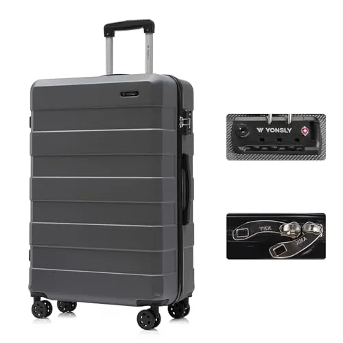 yonsly Premium Reisekoffer mit TSA-Schloss und YKK-Reißverschluss (Grau, XL) - Robuster Hartschalen-Trolley mit 360°-Doppelrollen für mühelose Mobilität. Integriertes TSA-Zahlenschloss sorgt für sichere Reisen. Austauschbare Rollen und Griffe verlängern die Lebensdauer des Koffers.