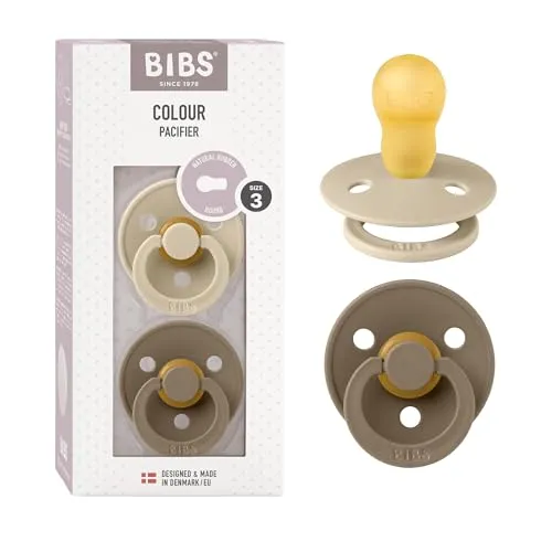 BIBS Colour Schnuller 2er-Pack, BPA-frei, Kirschform Nippel. Naturkautschuk / Latex, Hergestellt in Dänemark. 18+ Monate (2er Pack), Vanilla / Dark Oak