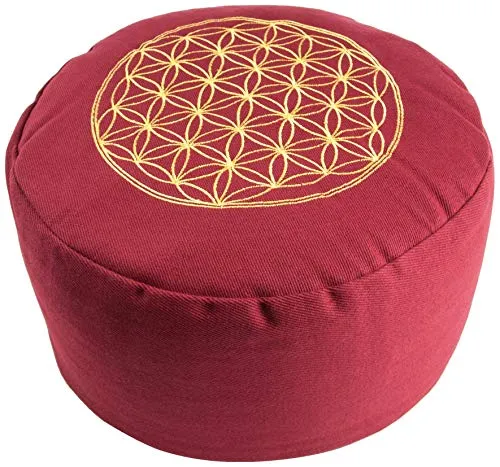 Berk Meditationskissen 'Blume des Lebens' - Rot, mit Buchweizen gefüllt, 30cm x 30cm x 15cm