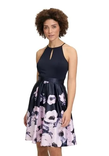 Vera Mont Damen Cocktailkleid mit Blumenprint Dark Blue/Rosé, Größe 38 - Elegantes Cocktailkleid mit floralem Druck, ausgestellt und ärmellos – perfekt für festliche Anlässe und besondere Events.