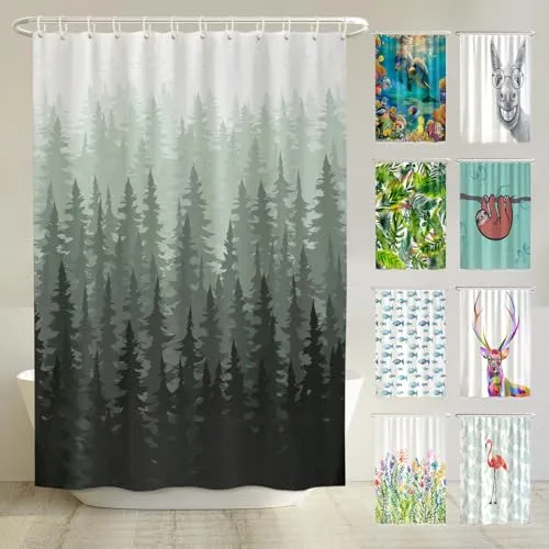 arteneur® Tannenwald Duschvorhang 180x180 - Duschvorhang aus 100% recyceltem Polyester, anti-schimmel, blickdicht und waschbar. Ideal für modernes Bad-Design mit inklusiven Duschvorhang-Ringen.