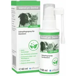 Alfavet VulnoCyn Dental 60 ml – Zahnpflegespray für Haustiere - Frisches Atemgefühl für Hunde, Katzen und Kleintiere. Unser Dentalspray mit Minze bekämpft Mundgeruch und unterstützt die Zahnhygiene. Einfache Anwendung für gesunde Zähne und Zahnfleisch!