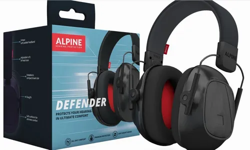 Alpine Defender Earmuffs - Gehörschutz mit hoher Dämpfung, komfortabel und leicht, ideal für Erwachsene, zusammenklappbar und mit weicher Polsterung für angenehmes Tragegefühl, Dämpfung bis zu 26dB SNR.