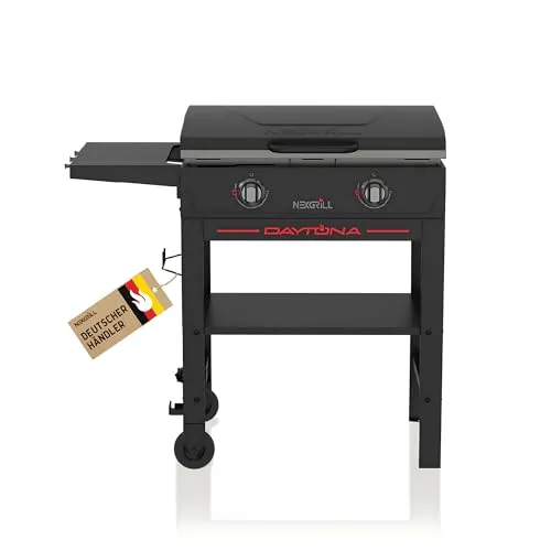 Nexgrill Gasgrill Daytona 2B - 2-Brenner Plancha Gasgrill - Standgrills für flexibles Grillen auf Balkon und Terrasse mit 10 kW Leistung und keramikbeschichteter Grillplatte für optimale Hitzespeicherung.
