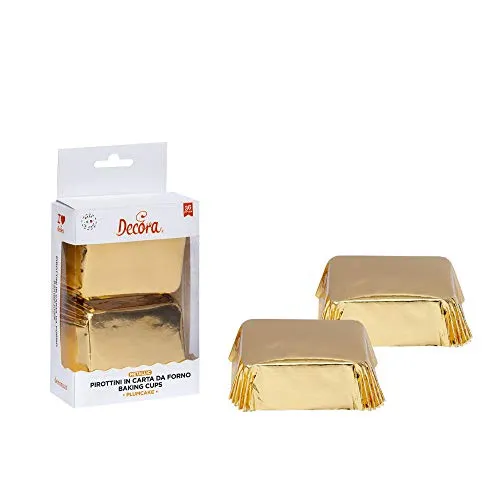 DECORA, 0339890 Mini-Plumcake-Förmchen, Bequem zum Backen, Präsentieren und Verschenken von Mini-Plumcakes, Hitzebeständig bis 180°C, Hergestellt in Italien, Goldfarben.