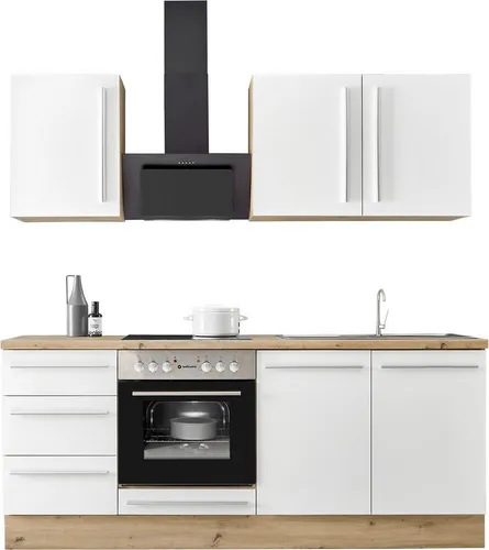 Küchenzeile KOCHSTATION "KS-Florida" mit 38mm starker Arbeitsplatte, weiß - Küchenzeile mit durchgehender Arbeitsplatte, ideal für modernes Kochen. Genießen Sie die vielseitige Gestaltung und hochwertige Materialien in Ihrem Zuhause.