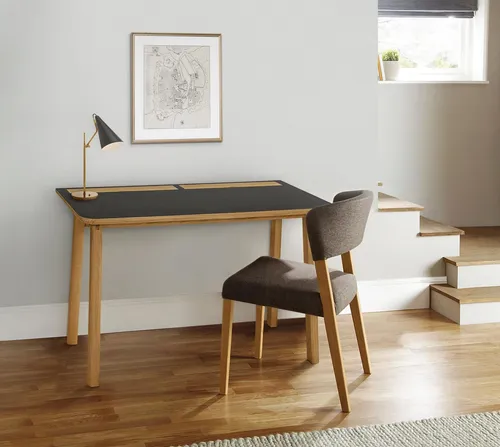 Woodman Schreibtisch Mati, mit zwei Ledertaschen an der Seite des Tisches für Stauraum, FSC®
