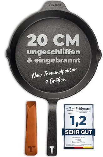 Tecor Grillpfanne Induktion - Gusseisenpfanne ungeschliffen - Pfanne aus ungeschliffen Gusseisen mit Antihaftbeschichtung, ideal für gesundes Grillen und gleichmäßige Wärmeverteilung.
