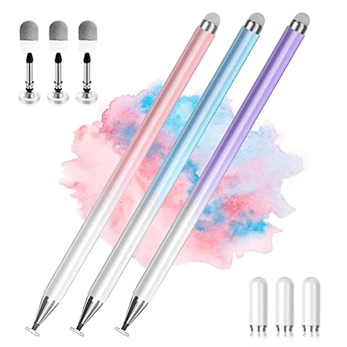 Tablet Stift Stylus Pen 2-in-1 Touchscreen Stift, Eingabestift für iPad, iPhone, Android Tablets & Smartphones, Kompatibel mit Surface, Chromebook, Huawei, Xiaomi – 3er-Pack Blau, Pink, Lila