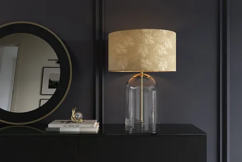 riess-ambiente Tischleuchte CLASSICO 60cm - Nachttischleuchte im Vintage-Stil mit elegantem Leinenschirm und tropischem Palmen-Muster, sorgt für eine warme Atmosphäre und setzt stilvolle Akzente in jedem Raum.