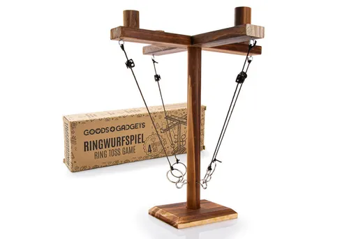 Goods+Gadgets Spiel GOODS+GADGETS Holz Ringwurf Spiel – Aktion Hakenspiel für 2 Spieler, Ringwurfspiel Deluxe, Ring Toss Hook Battle-Game