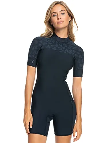 Roxy Damen 2.0 SWELL Series SS BZ QLOCK S/SL Springsuit, Schwarz, Größe 8 - Ideal für gemäßigte Gewässer, bietet dieser Springsuit leichten Schutz und kurze Ärmel für optimale Bewegungsfreiheit. Das schnell trocknende Material ermöglicht einen einfachen Wechsel zwischen Wasser und Land.