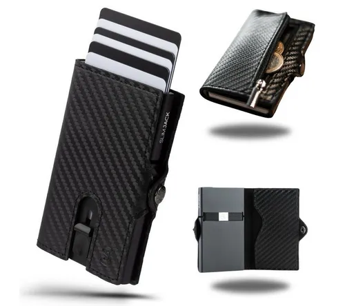 SLIMJACK Mini Geldbörse Herren - Carbon Leder mit RFID-Schutz - Mini-Geldbörse aus echtem Leder, leicht und kompakt mit RFID-Schutz, ideal für den modernen Herren.