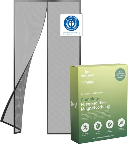 Nematek Fliegengitter NTK-MV01, schwarz, 70x200cm - Fliegengitter für Türen, einfacher Insektenschutz mit selbstklebendem Klettband und automatischem Schließen durch starke Magneten. Ideal für Balkon- und Terrassentüren.