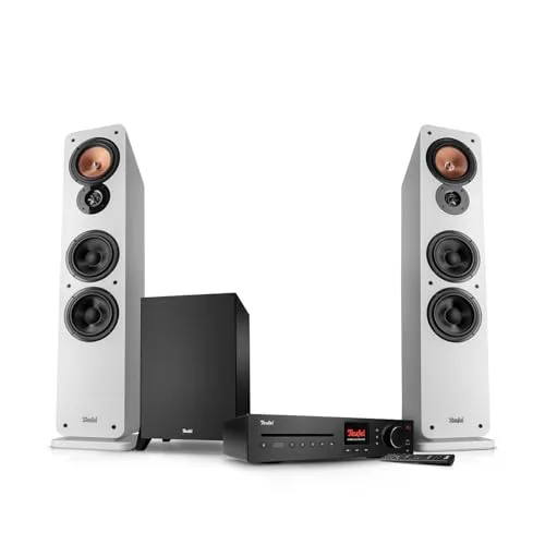 Teufel Ultima 40 Kombo 3 Power Edition - HiFi 2.1 Stereo System mit Subwoofer und CD Receiver (Weiß) - Vielseitige Stereokomplettanlage mit kraftvollem Subwoofer und umfangreichen Anschlussmöglichkeiten für ein beeindruckendes Klangerlebnis in Räumen bis 40 m².