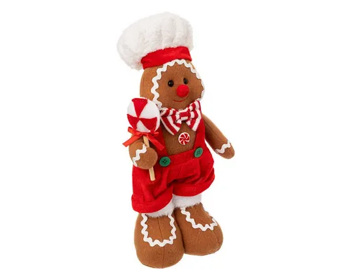 Plüschiger Lebkuchenmann 35 cm - Nussknacker Weihnachtsdekoration, farbenfrohes Ornament aus kuscheligem Polyester für festliche Stimmung in Ihrem Zuhause.