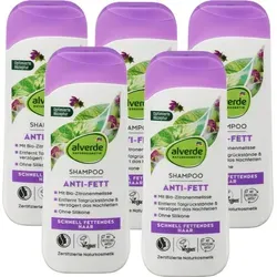 alverde Naturkosmetik - Shampoo Anti Fett Bio-Brennnessel & Bio-Zitronenmelisse (5 x 200 ml) 5 x