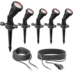 ledscom.de 5er Set Gartenstrahler PIRK mit Erdspieß und GU10 LED - Vielseitige Gartenstrahler mit schwenkbarem Kopf für individuelle Lichtgestaltung. Ideal für Wege und Beete, spritzwassergeschützt (IP44) und einfach zu installieren.
