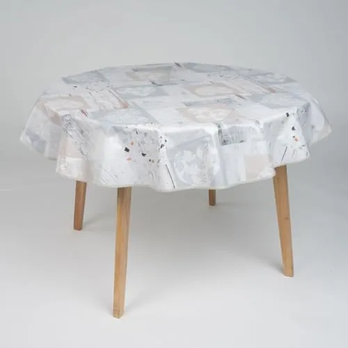 laro 140cm runde Wachstuch Tischdecke abwaschbar Wachstuchtischdecke mit Saum-Eingefasst-Paspelband, Muster:Naturherzen Beige, Größe: Rund 140cm