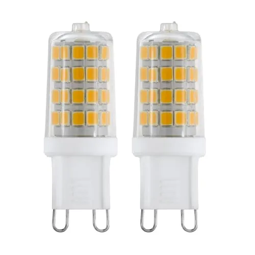 EGLO G9 Stiftsockel LED Lampe 2er-Set, Stiftsockellampe, 2 Steckbirnen, je 3 Watt (entspricht 30 Watt), 320 Lumen, Leuchtmittel Maiskolben warmweiß, 3000 K, Glühbirne Pin Ø 1,6 cm