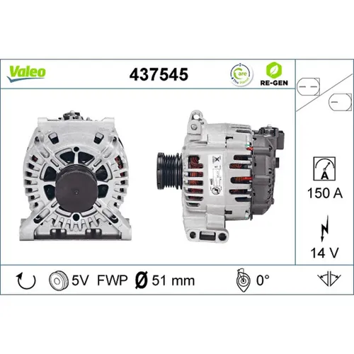 VALEO 437545 Generator - Lichtmaschinen, 14V Generator mit integrierten Regler für zuverlässige Leistung und optimale Energieversorgung im Fahrzeug.