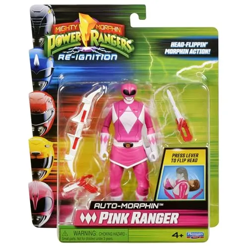 Mighty Morphin Power Rangers PINK Ranger Auto-Morphin Action Figure - Actionfigur für Kinder, verwandelt sich automatisch von Kimberly in den ikonischen Pink Ranger, inklusive Power Bow und Blade Blaster – perfekt für Fans der Originalserie!