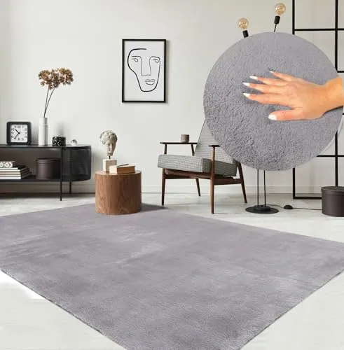 the carpet Teppich Relax - Rechteckiger, waschbarer Wohnzimmer Teppich in Grau - Flachgewebe-Teppich, rutschfest und pflegeleicht, ideal für ein modernes Zuhause und Fußbodenheizungsgeeignet.