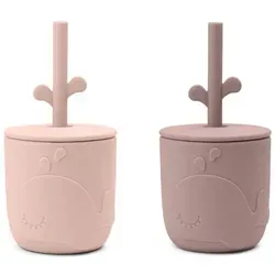 Done by Deer Peekaboo Trinkhalmbecher Wally, rosa (2er-Set) - Kinderbesteck: Bezaubernde Trinkhalmbecher für Kleinkinder, fördern das selbstständige Trinken und machen jede Mahlzeit zum Spaß!
