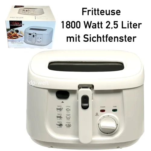 Fritteuse 2,5L weiß - 1800W Frittöse mit Sichtfenster - Fritteuse, 2,5L Öl-Fassungsvermögen, 1800W Leistung, Sichtfenster für einfaches Frittieren, ideal für knusprige Snacks und Gerichte.
