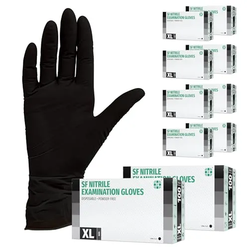 SF Nitrilhandschuhe XL Schwarz – 1000 (10x100) Stück Einweghandschuhe, Einmalhandschuhe, Medizinische handschuhe, Puderfrei, Latexfrei, für Medizin, Küche, Putzen, Kosmetik, Haushalt
