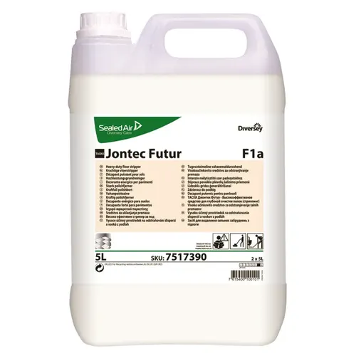 TASKI Jontec Futur Universalreiniger 7517390, 5 l - Kanister - Reinigungsmittel für kraftvolle Entfernung von Pflege- und Dispersionsfilmen, ideal für alkalibeständige Bodenbeläge wie PVC und Stein. Schnellwirkend und einfach in der Anwendung.