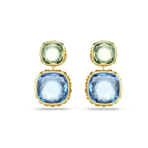 Swarovski Chroma Drop-Ohrhänger – Mehrfarbige Eleganz in Goldlegierung - Ohrringe für Damen mit vielseitigem Design, featuring grüne und wahlweise blaue oder pinke Swarovski ReCreated Crystals, ideal für kreative Kombinationen.