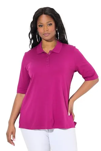 Ulla Popken Damen Poloshirt in Übergrößen, Classic, Pima Cotton, Magenta 54+ - Hochwertiges Poloshirt aus feiner Pima-Baumwolle mit klassischem Polokragen. Ideal für lässige Outfits in großen Größen.